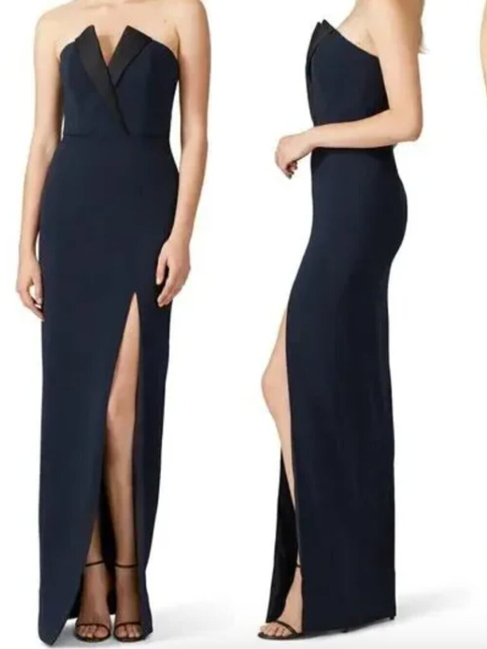Jay Godfrey Sylvia Dress Strapless Tuxedo Side Slit Evening Maxi Gown Black 16